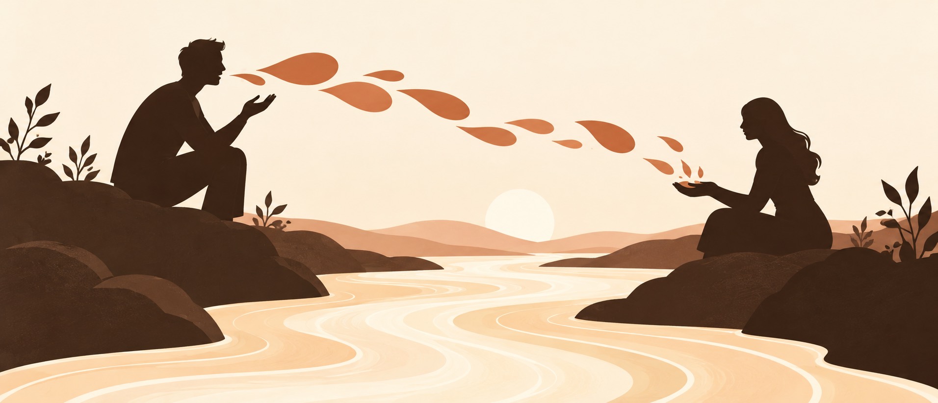 Messages flowing between two figures like a river: anatomy of a complete conversation